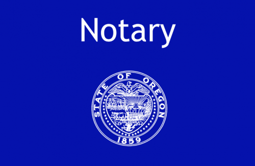 Oregon Notary Public flyer with Oregon State seal.