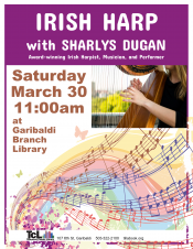 Irish Music with Sharlys Dugan at Garibaldi, full flyer.