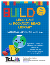 LEGO Time at the Rockaway Beach Branch Library on April 20th, full flyer.