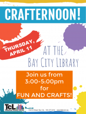 Crafternoon at Bay City April 11th, full flyer.