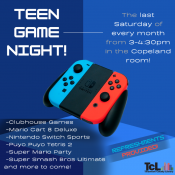 Teen Game Night the last Saturday of every month, full flyer.