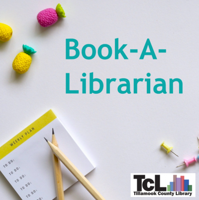 Book A Librarian landing page image with to-do list, pencils, thumb tacks, and pineapple erasers.