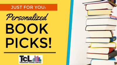 Personalized Book Picks flyer featuring a stack of books on the right.