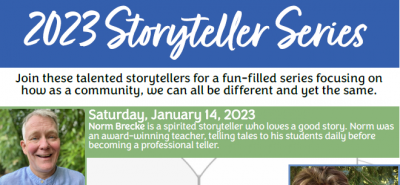 Storyteller Series once a month at the Tillamook Main Library top half of flyer.