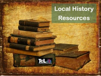 Local History Resources text with image of a stack of books.