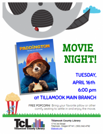 Movie Night: Paddington on April 16th, full flyer.