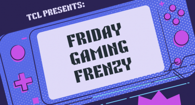 Friday Gaming Frenzy for Teens, top of flyer.