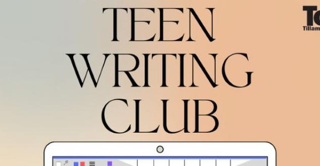 Teen Writing Club on the 2nd and 4th Wednesday of every month, top of flyer.