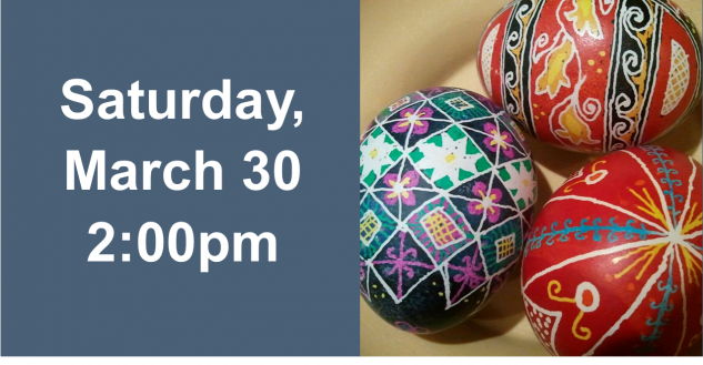 Pysanky Workshop at the Tillamook Main Library on March 30th, full flyer.